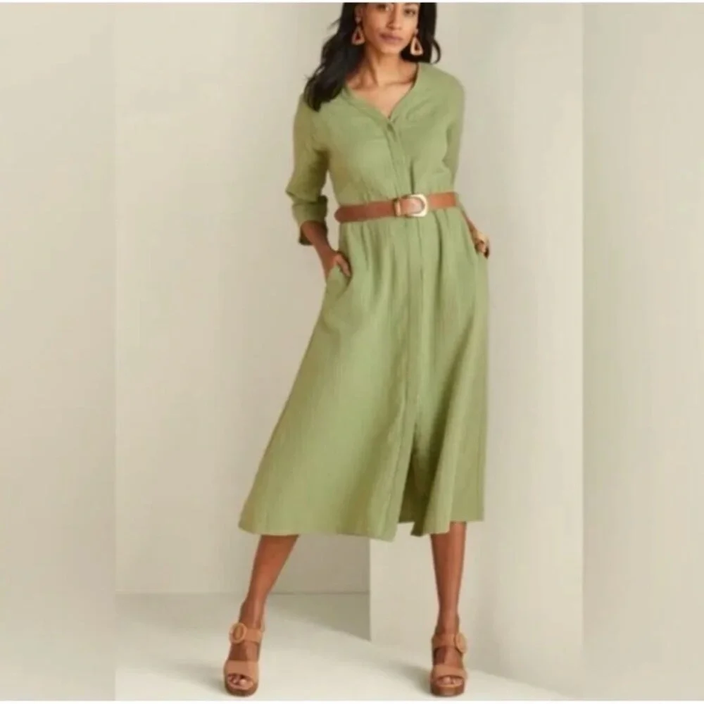 NWT‎ SOFT SURROUNDINGS Drina Gauze Button Front Midi Dress Fern Green Sz Medium - Picture 3 of 12